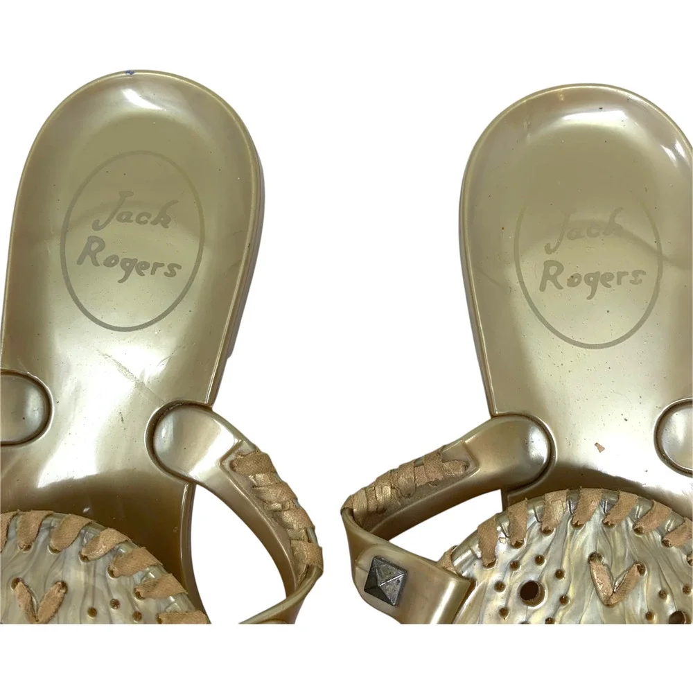 Jack Rogers Sz 7 Georgica Gold PVC Jelly Thong Flip Flop Sandals Metallic - Picture 4 of 7